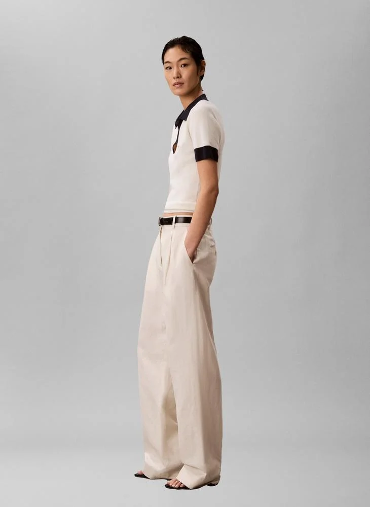 Calvin Klein Jeans  Textured Knit Open Placket Polo Shirt for Women | Best Price UAE