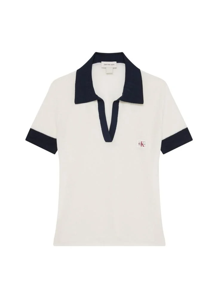 Calvin Klein Jeans  Textured Knit Open Placket Polo Shirt for Women | Best Price UAE