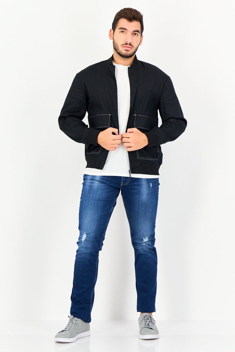 SELECTED Men Plain Motorcycle Jacket, Black - Image 3