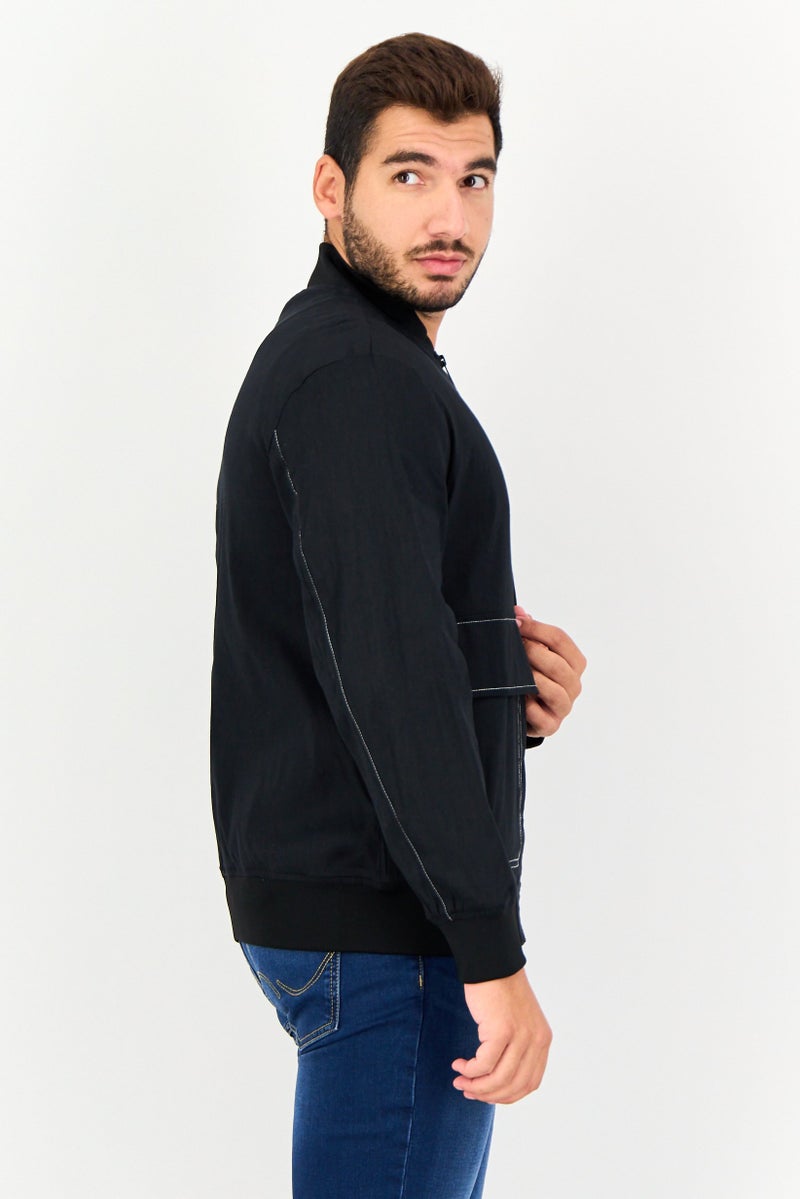 SELECTED Men Plain Motorcycle Jacket, Black - Image 4