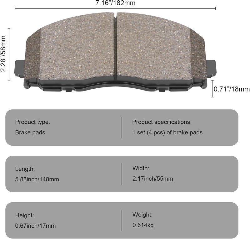 SUPLABEL Premium Ceramic Disc Brake Pad Set for Chrysler, Dodge, Jeep, and Ram Vehicles - Front - Image 2