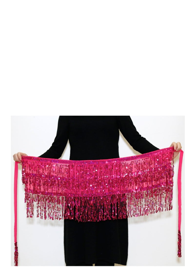 Squality Women Belly Dance Scarf Rose Red （three layers）
