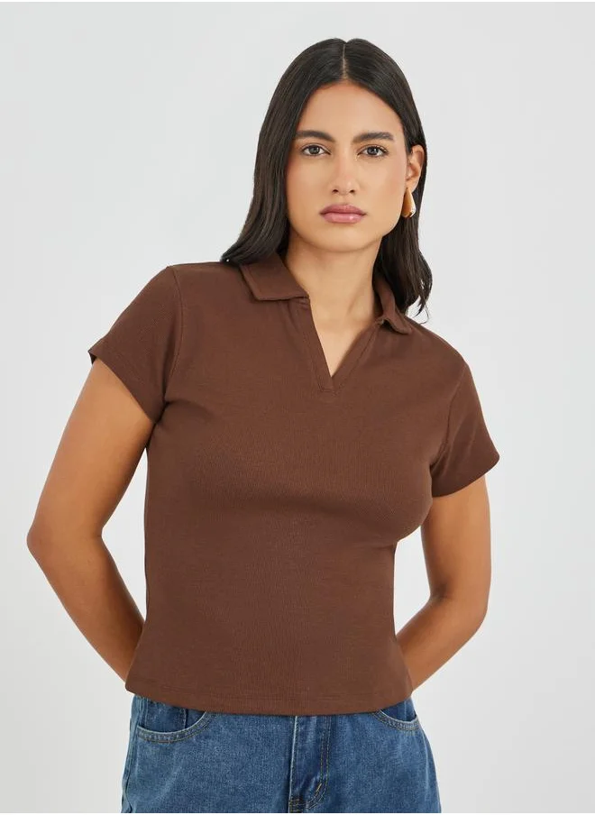 ستايلي Styli Plain Short Sleeve Regular Fit Polo T-Shirt