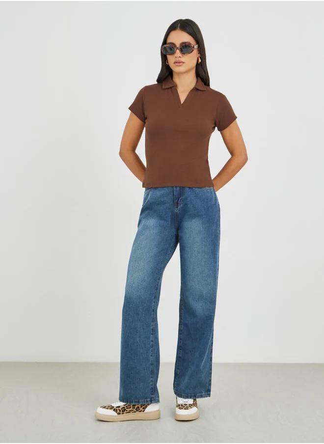 ستايلي Styli Plain Short Sleeve Regular Fit Polo T-Shirt