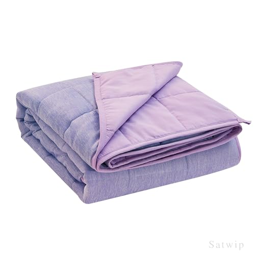 Satwip Cooling Weighted Blanket 15 lbs Cool Moire Jersey Bed Blanket Twin Size for Hot Sleeper with Soft Breathable Sanded, 48 x 72 inches, Purple - Image 1