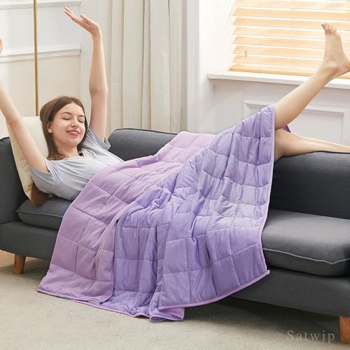 Satwip Cooling Weighted Blanket 15 lbs Cool Moire Jersey Bed Blanket Twin Size for Hot Sleeper with Soft Breathable Sanded, 48 x 72 inches, Purple - Image 2