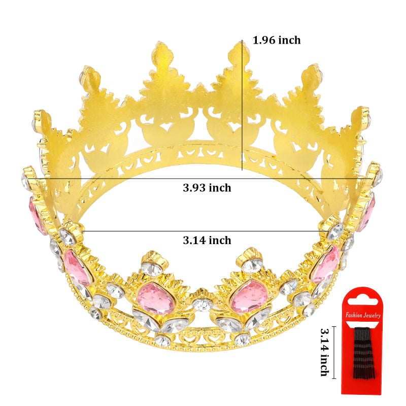 BAHABY Crown Cake Topper Happy Birthday Cake Toppers Wedding Cake Toppers Mini Crowns for Flower Bouquets Party Decorations (Gold Pink) - Image 3