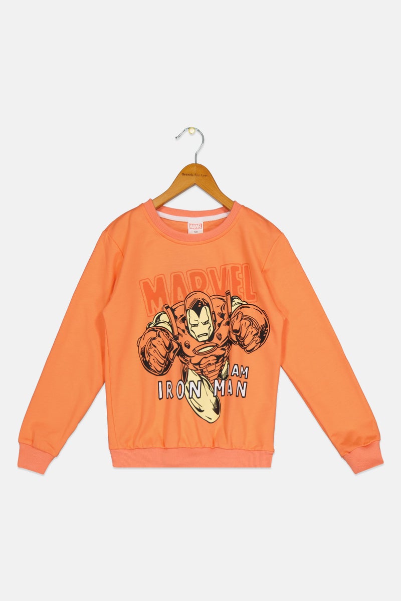 MARVEL Kids Boy Long Sleeve Iron Man Print Sweatshirts, Orange - Image 2