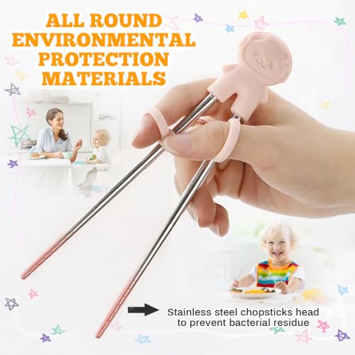 Supvox® 2 Pairs Training Chopsticks for Kids Toddlers, Food Grade, Stainless Steel Hinged Chopsticks with Ring-Assists - Image 4