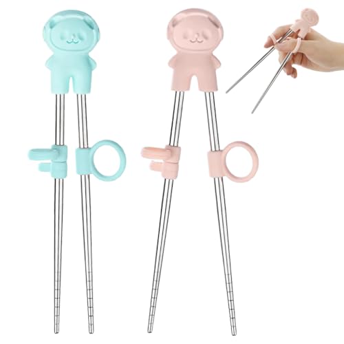 Supvox® 2 Pairs Training Chopsticks for Kids Toddlers, Food Grade, Stainless Steel Hinged Chopsticks with Ring-Assists - Image 1