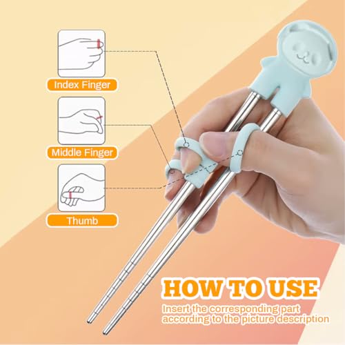 Supvox® 2 Pairs Training Chopsticks for Kids Toddlers, Food Grade, Stainless Steel Hinged Chopsticks with Ring-Assists - Image 5