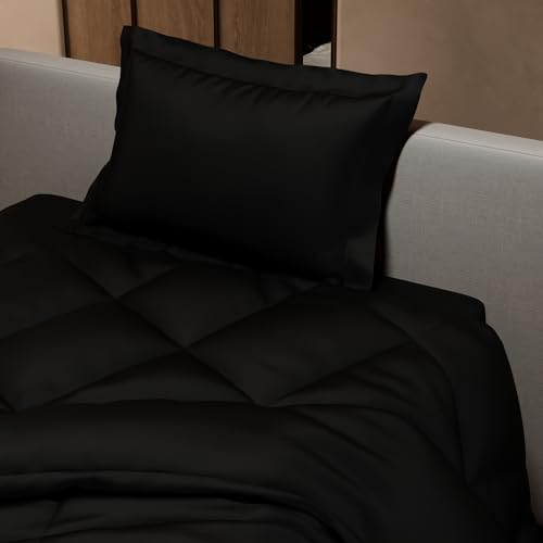 Stoa Paris 300 Tc Satin Comforter Set Single Bed with Satin Bedsheet & Pillow Covers, Complete Bedding Set, Ideal Gifts for Couples, Bedroom Home Furnishing, Date Night Collection - Midnight Black - Image 4