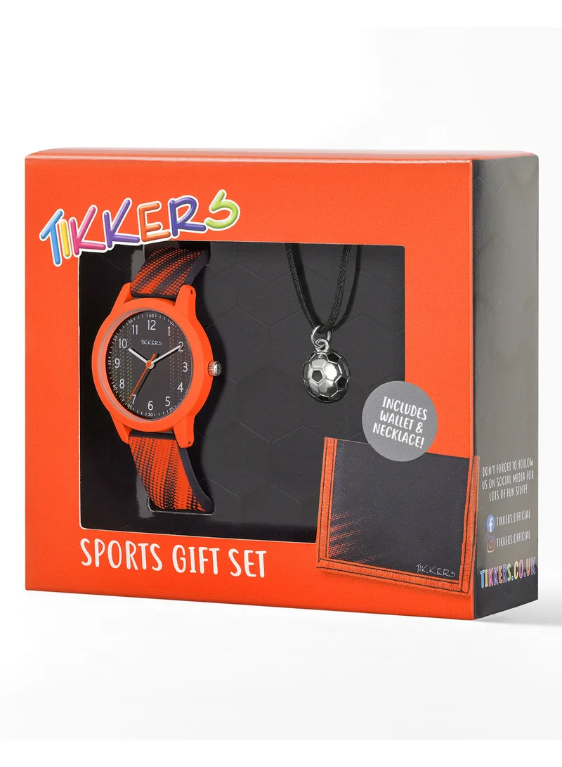 Tikkers Tikkers Black & Orange Football Watch, Necklace and Wallet Gift Set - ATK1108