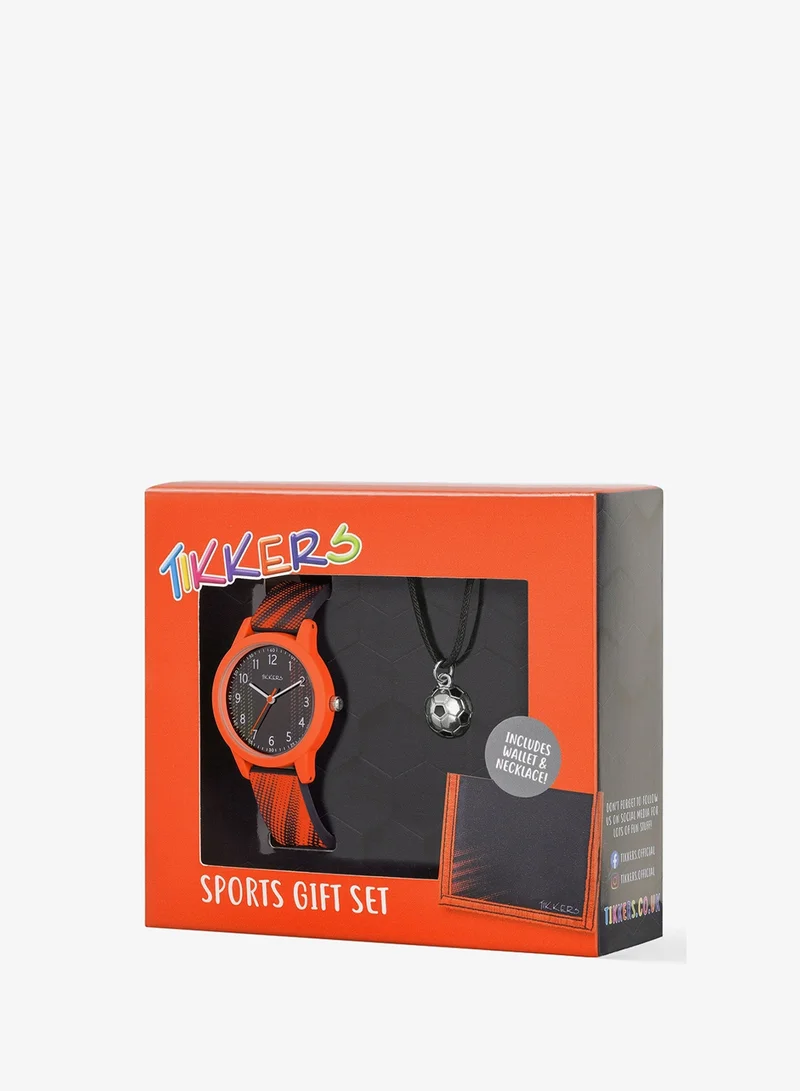 Tikkers  Tikkers Black & Orange Football Watch, Necklace and Wallet Gift Set - ATK1108 for Men | Best Price UAE