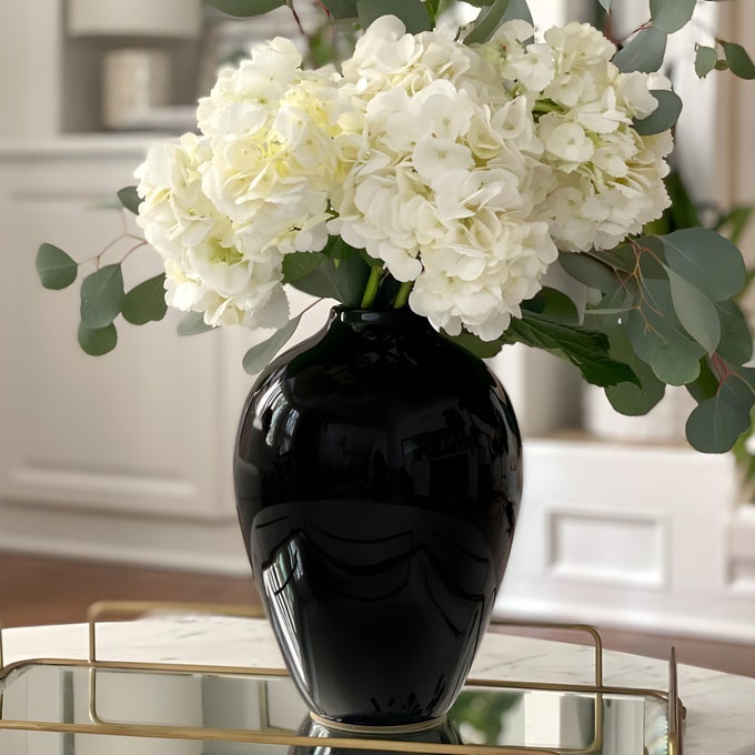 10 INCH GLOSSY PORCELAIN VASE LARGE BLACK CERAMIC VASE BLACK VASES FOR CENTERPIECES FOR HOME DECOR TALL VASE FOR FLOWERS MODERN VASES FOR FLOWERS