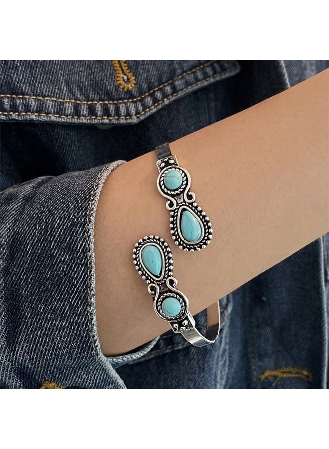 Vintage Style Alloy Turquoise Open Cuff Bracelet for Women – Bohemian Bracelet Jewelry - Image 1