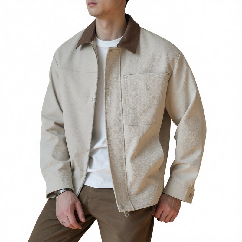Vintage Business Casual Jacket with Contrast Lapel, Workwear Style Autumn Outerwear for Men - Image 1