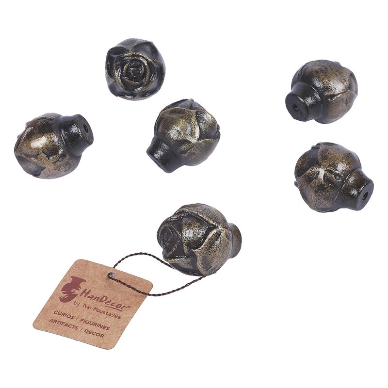 Two Moustaches Handcrafted Rose Bud Flower Design Drawer Pull Attractive Wardrobe Cabinet Knobs for Home Office KitchenAntique BrassPack of 6 - Image 4