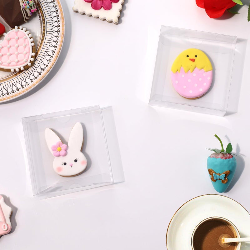ROSPAKTEK 50Pcs 4x4x1.2inch Clear Single Cookies Boxes with Full Window Macaron Boxes with Full Window for Cookies, Macarons, Brownies, Small Treats, Candy, Mini Pies - Wedding, Birthday Party - Image 5