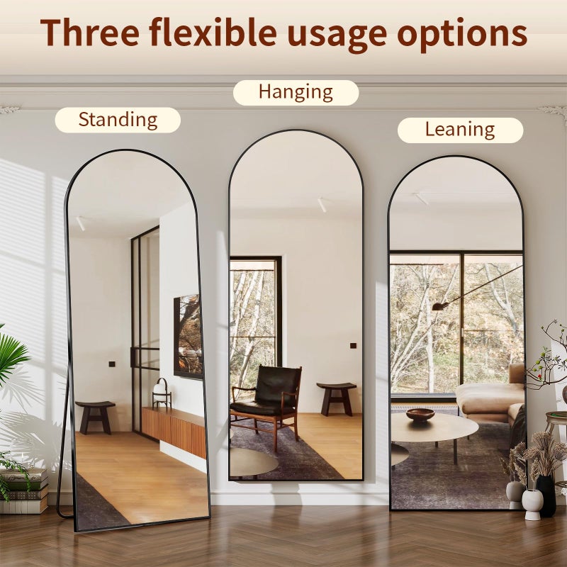 Riskioir 56" x 21" Arch Full Length Mirror - Floor Full Body Mirror with Aluminum Frame - Standing, Leaning or Hanging, for Bedroom, Living Room, Black - Image 4
