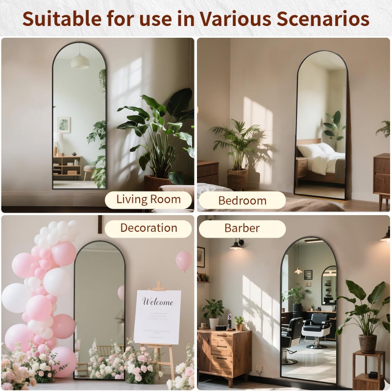 Riskioir 56" x 21" Arch Full Length Mirror - Floor Full Body Mirror with Aluminum Frame - Standing, Leaning or Hanging, for Bedroom, Living Room, Black - Image 5