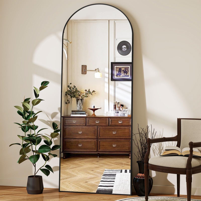 Riskioir 56" x 21" Arch Full Length Mirror - Floor Full Body Mirror with Aluminum Frame - Standing, Leaning or Hanging, for Bedroom, Living Room, Black - Image 2