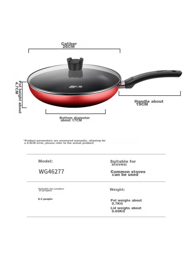 COOKER KING Chuidahuang مقلاة غير لاصقة للاستخدام المنزلي، مقلاة للستيك والبيض، 26 سم، دخان منخفض، متوافقة مع موقد التحريض، أحمر صيني، Wg46277 - Image 3