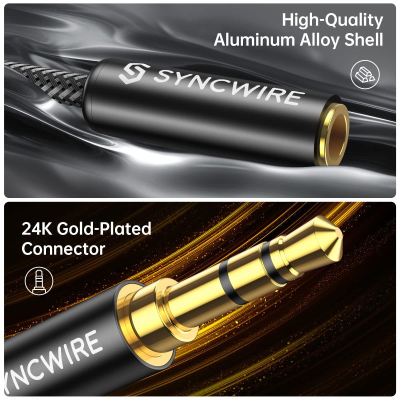 Syncwire موصل سماعات سينكواير، كابل تمديد مضفر من النايلون، موصل صوت ستيريو Y (صوت Hi-Fi)، 3.5 مم ذكر إلى 2 منفذ 3.5 مم أنثوي لموزع سماعات الرأس للهواتف، PS4، سويتش، الأجهزة اللوحية والمزيد - Image 4