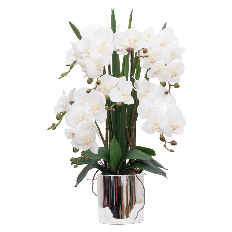 CXGS Artificial Orchid Flower Plants Real Touch Faux Orchids in Ceramic Vase 20.9'' White Phalaenopsis Orchid Fake Flower Arrangement Home Indoor Decor - Image 1