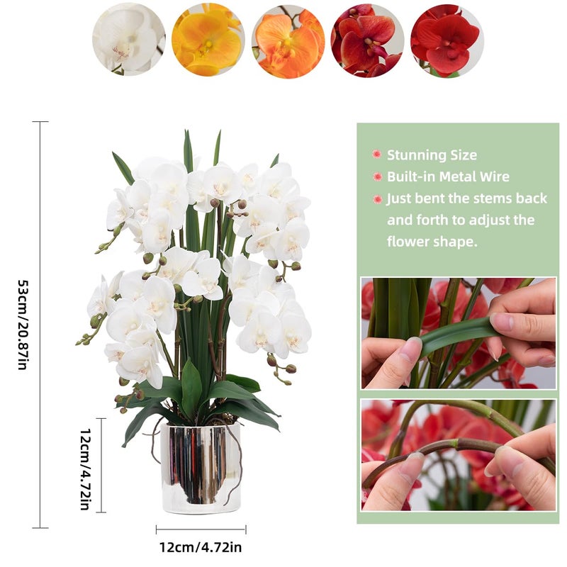 CXGS Artificial Orchid Flower Plants Real Touch Faux Orchids in Ceramic Vase 20.9'' White Phalaenopsis Orchid Fake Flower Arrangement Home Indoor Decor - Image 2