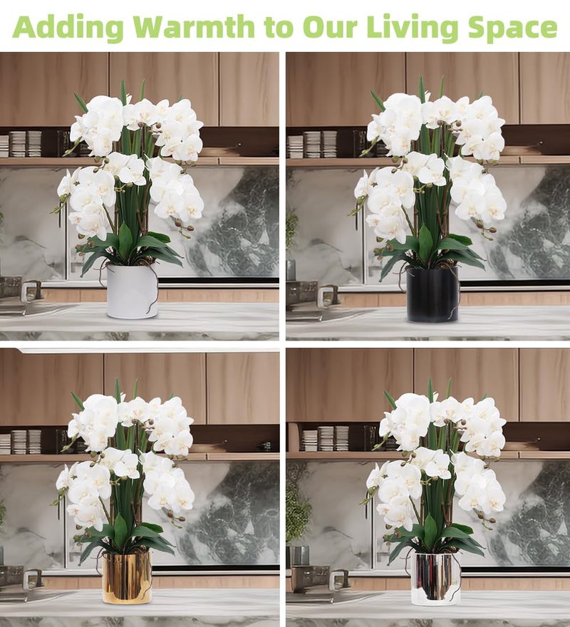 CXGS Artificial Orchid Flower Plants Real Touch Faux Orchids in Ceramic Vase 20.9'' White Phalaenopsis Orchid Fake Flower Arrangement Home Indoor Decor - Image 4