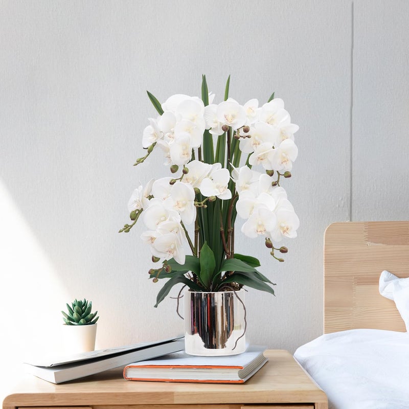 CXGS Artificial Orchid Flower Plants Real Touch Faux Orchids in Ceramic Vase 20.9'' White Phalaenopsis Orchid Fake Flower Arrangement Home Indoor Decor - Image 5