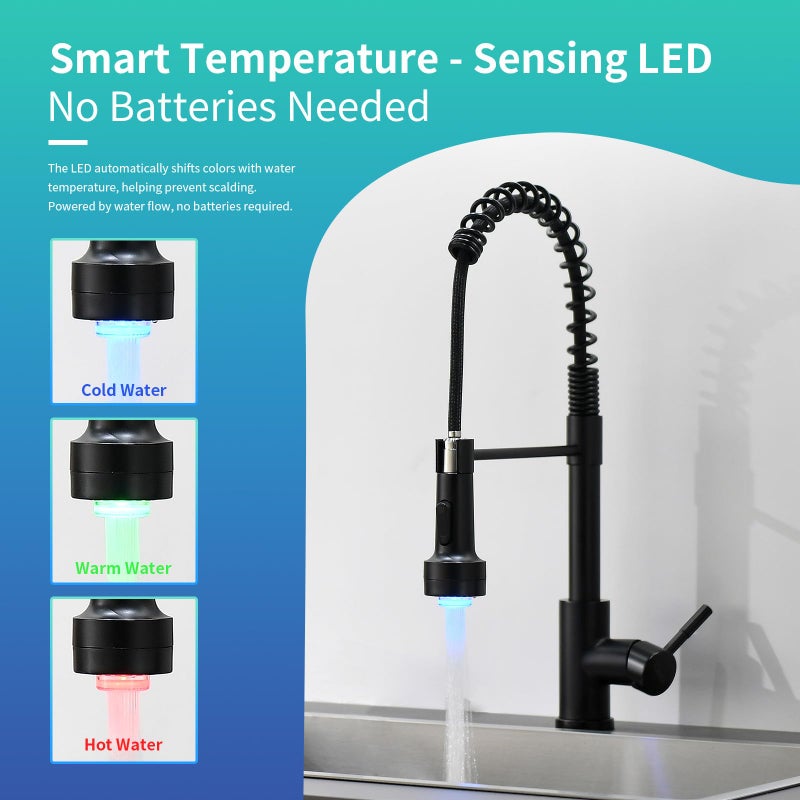 GIMILI Black Kitchen Faucet with Pull Down Sprayer Single Hole Stainless Steel LED Faucet, Suitable for Farmhouses, RV, Laundry Room, Outdoor, and Campers. Llave para fregadero de cocina - Image 3
