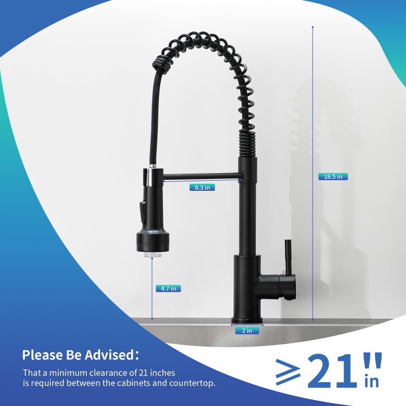 GIMILI Black Kitchen Faucet with Pull Down Sprayer Single Hole Stainless Steel LED Faucet, Suitable for Farmhouses, RV, Laundry Room, Outdoor, and Campers. Llave para fregadero de cocina - Image 2
