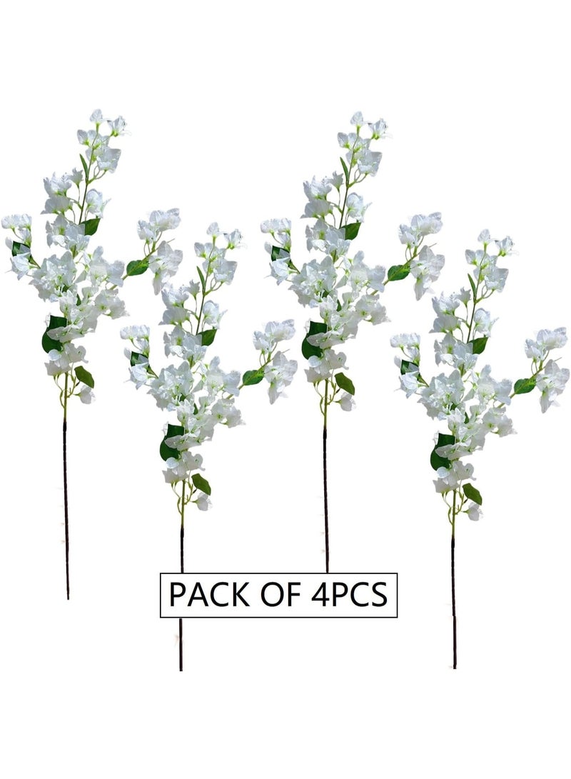 LATIFA Artificial Flowers Silk Bougainvillea Branches With Long Branches Set of 4 WHITE Color - Image 2