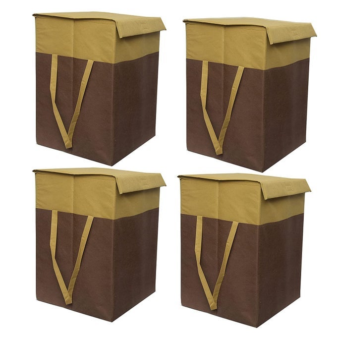 LARGE LAUNDRY BAG 75L DURABLE AND COLLAPSIBLE FOLDABLE LAUNDRY BASKET WITH LID STORAGE BAG WITH SIDE HANDLES FOR CLOTHES TOYS BEDROOM KIDS ROOM BATHROOM PACK OF 4 BISCUIT BROWN