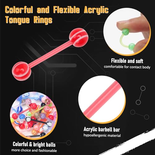 CrazyPiercing Wholesale 14g Tongue Rings Barbells Assorted Colors 110 PCS Acrylic Ball - Image 2