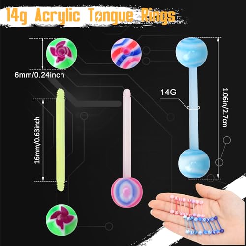 CrazyPiercing Wholesale 14g Tongue Rings Barbells Assorted Colors 110 PCS Acrylic Ball - Image 3