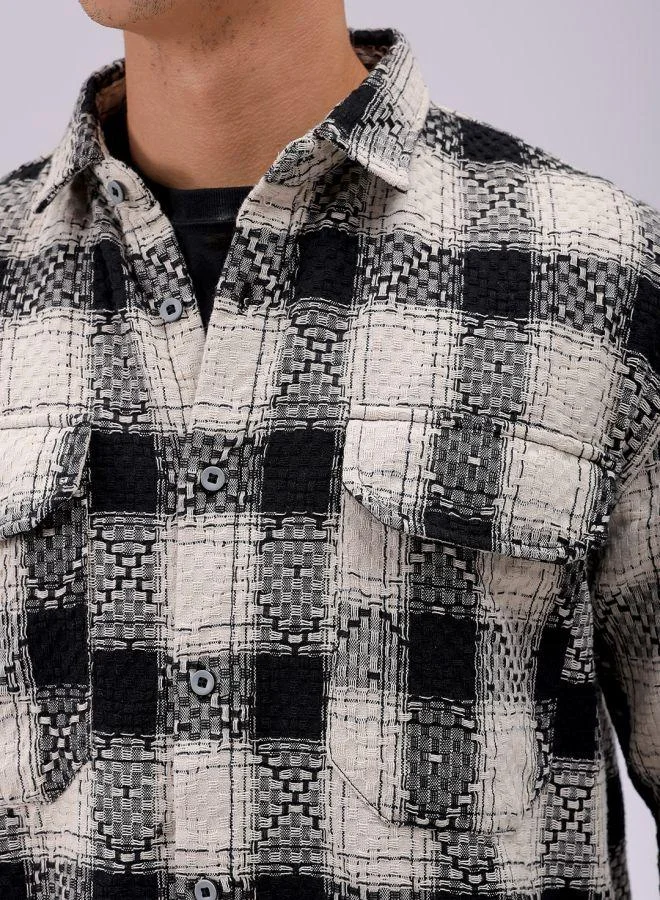 شركة المرآب الهندية Men Relaxed Fit Checkered Full Sleeves Cutaway Collar Double Flap Pocket Resort Wear Shirt