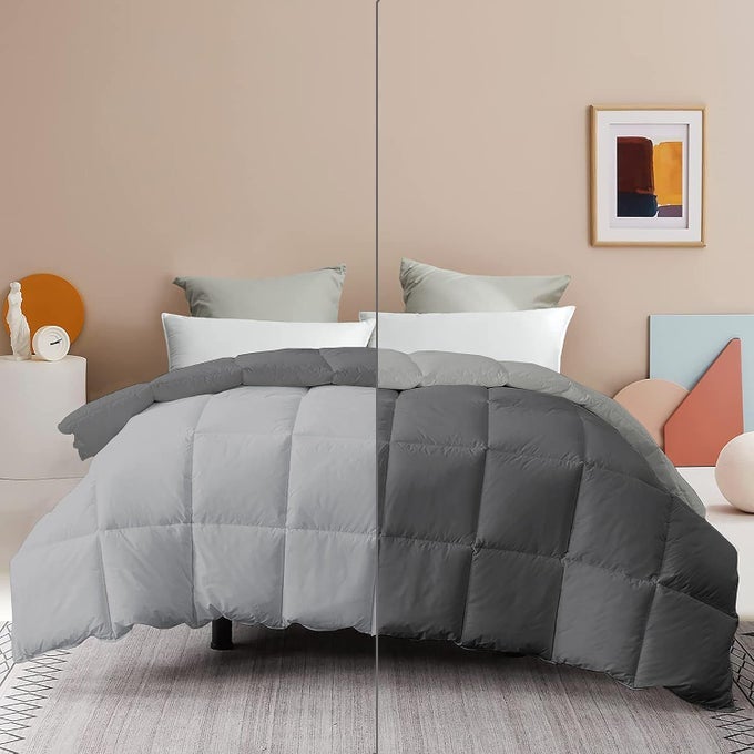 YRM BEDDINGS QUEEN SIZE BED COMFORTER MICROFIBER 250 GSM ALL WEATHER REVERSIBLE COMFORTER 90 X 90 INCHES228CM X 228CM BLANKETQUILTRAJAI COMFORTER QUEEN SIZE BEDSILVERDARK GREY