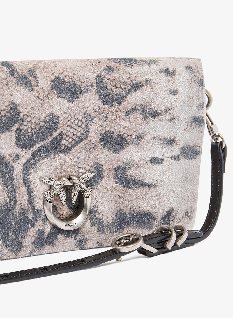 PINKO Love Bag Click Soft Mini crossbody in python-print suede - Image 4