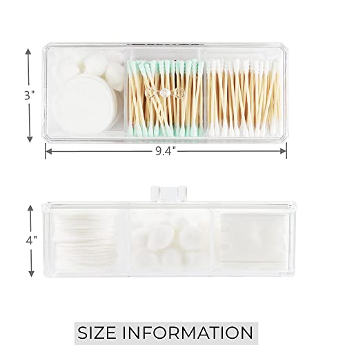 Dycica Clear Cotton Ball and Swab Holder 3 Divided Compartments with Lid, , Waterproof Bathroom Organizers Small Plastic Storage Containers, Vanity Makeup Organization (A) - Image 5