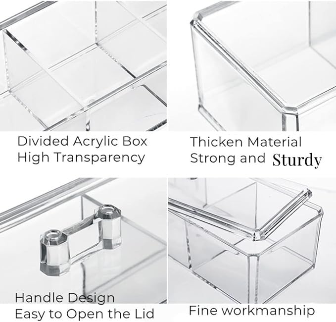 Dycica Clear Cotton Ball and Swab Holder 3 Divided Compartments with Lid, , Waterproof Bathroom Organizers Small Plastic Storage Containers, Vanity Makeup Organization (A) - Image 3