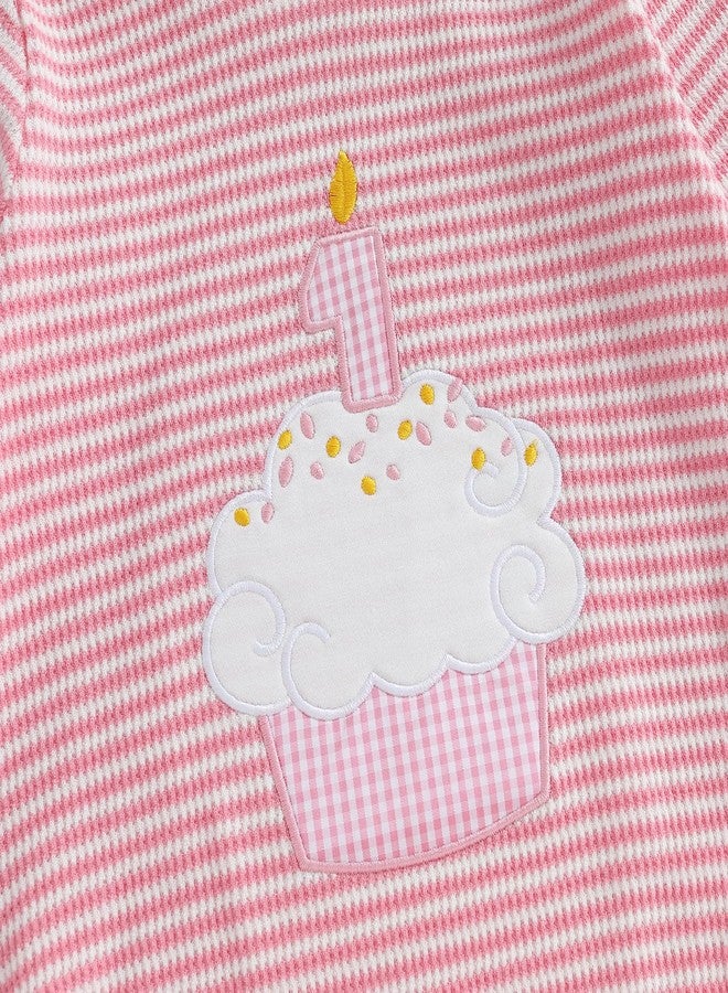 GOOCHEER Fall Baby Girl Boy First Birthday Outfit 1 Cake Long Sleeve Romper Sweatshirt One Year Old Bubble Clothes (Pink, 12-18 Months) - Image 4