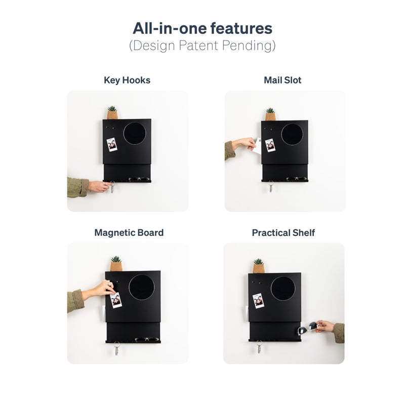 PeachyModern Key Holder Wall Mount and Mail Organizer - Hide Your Mail with a Modern and Minimal Look (Black) - Image 4