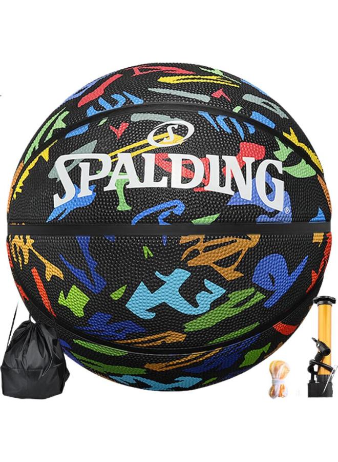 SPALDING كرة سلة سبالدينغ، الحجم 7، للبالغين والأطفال، غير قابلة للانزلاق، مقاومة للاهتراء، ملعب أسمنتي خارجي، كرة سلة للمنافسة والتدريب، كرة بحجم رسمي - Image 2