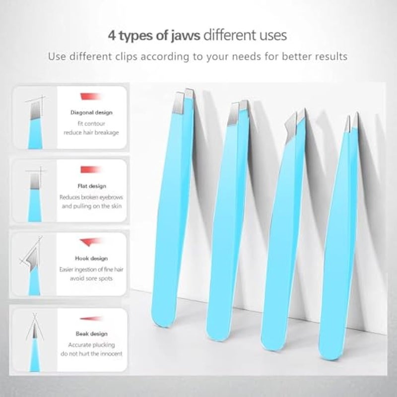 Tweezers Set, High Precision Stainless Steel Eyebrow Tweezers for Facial Hair, Inward Growing Hair and Splinter Remover Kit, Suitable for Women and Men, 4-Piece Set.(random color) - Image 3