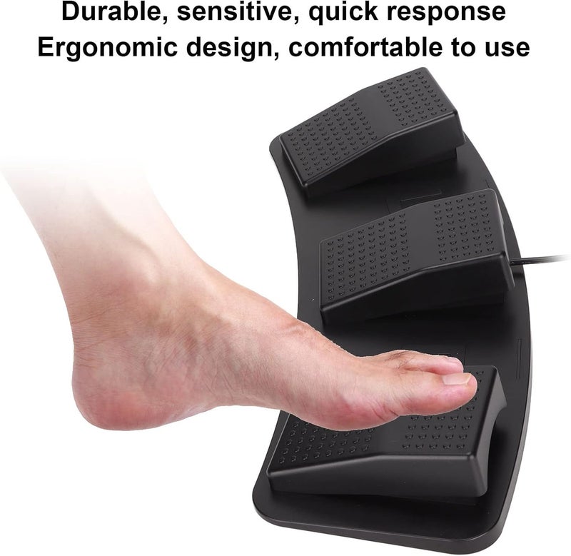 USB Triple Foot Switch Pedal, Multifunctional Ergonomic 3 Key Programmable Foot Switch Pedal for Gaming Factory Testing Transcription Media Control ((photoelectric)) - Image 2