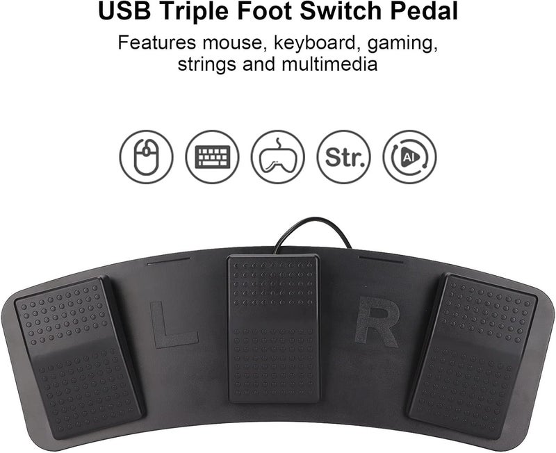 USB Triple Foot Switch Pedal, Multifunctional Ergonomic 3 Key Programmable Foot Switch Pedal for Gaming Factory Testing Transcription Media Control ((photoelectric)) - Image 4