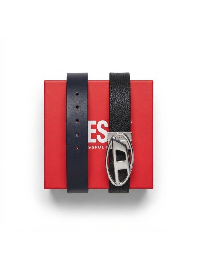 Diesel Reversible Leather Belt with Iconic Oval Buckle – Ultimate Silver / Black - Image 3